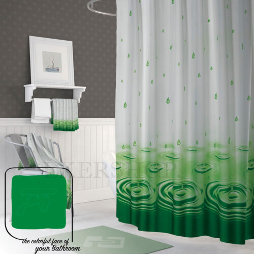 Textil Duschvorhang 120x200 cm Wassertropfen Grün inkl. Ringe