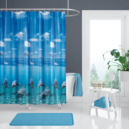 Textil Duschvorhang 180x200 cm Delphin im Meer inkl. Ringe