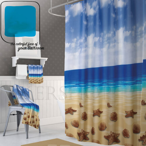 Textil Duschvorhang 120x200 cm Seesterne & Muscheln inkl. Ringe
