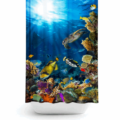 Digitaldruck Textil Duschvorhang 120x200 cm Sea Life inkl. Ringe