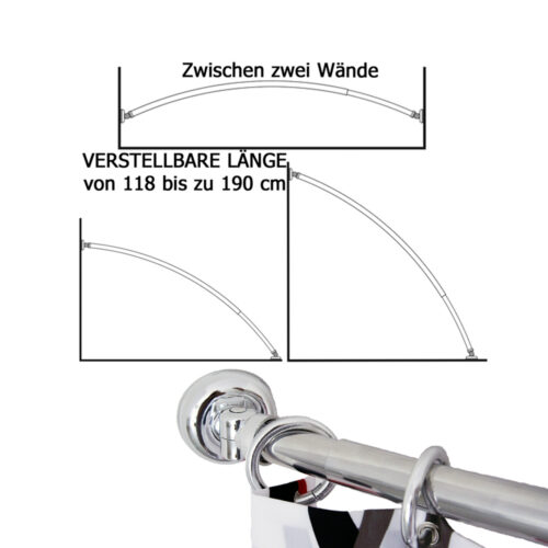 ALU AUSZIEHBAR Bogenstange Duschvorhangstange mit 2 Schrägwand Adapter Chrom