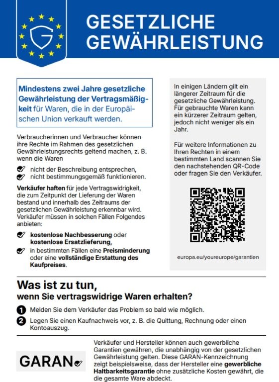 EU-Label: Gesetzliche Gewährleistung – mindestens zwei Jahre